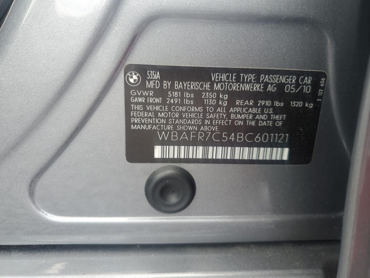 2011 BMW 535 I VIN: WBAFR7C54BC601121 Lot: 82091995