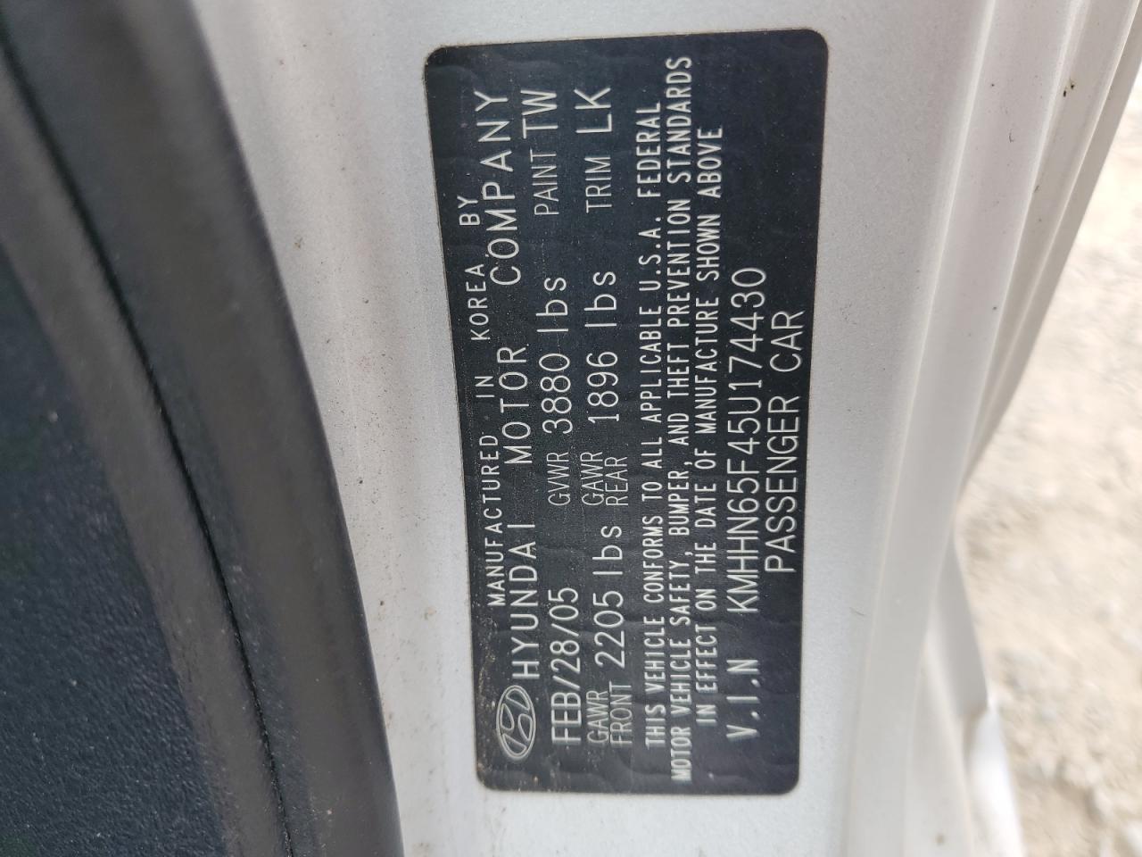 2005 Hyundai Tiburon Gt VIN: KMHHN65F45U174430 Lot: 70741785