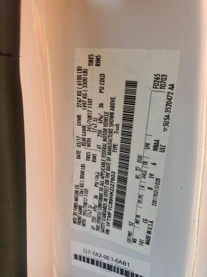 2017 Ford F150 VIN: 1FTMF1C89HKD27603 Lot: 70846625