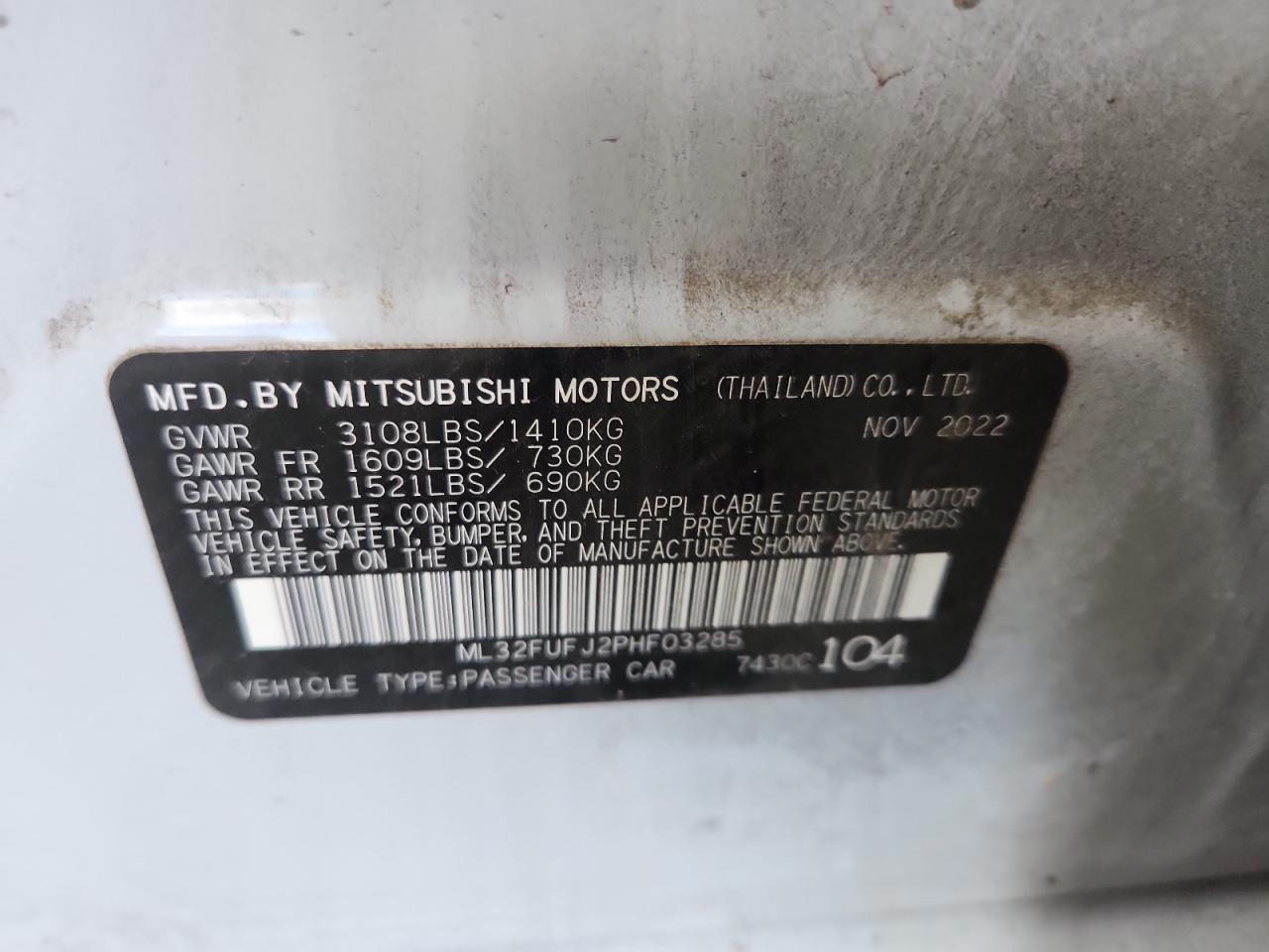 2023 Mitsubishi Mirage G4 Es VIN: ML32FUFJ2PHF03285 Lot: 81122195