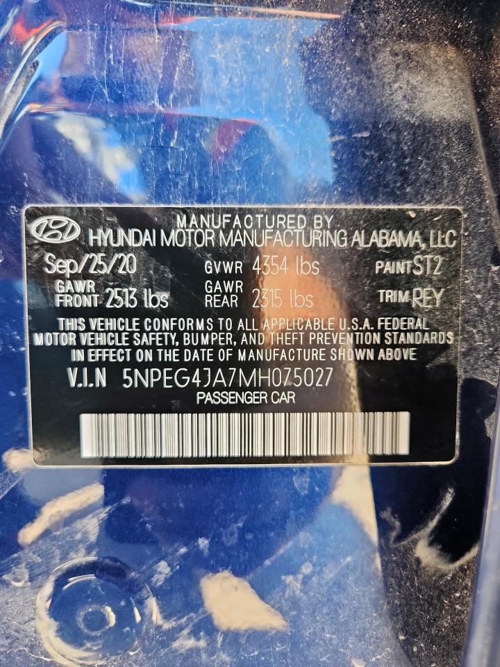 2021 Hyundai Sonata Se VIN: 5NPEG4JA7MH075027 Lot: 71089945