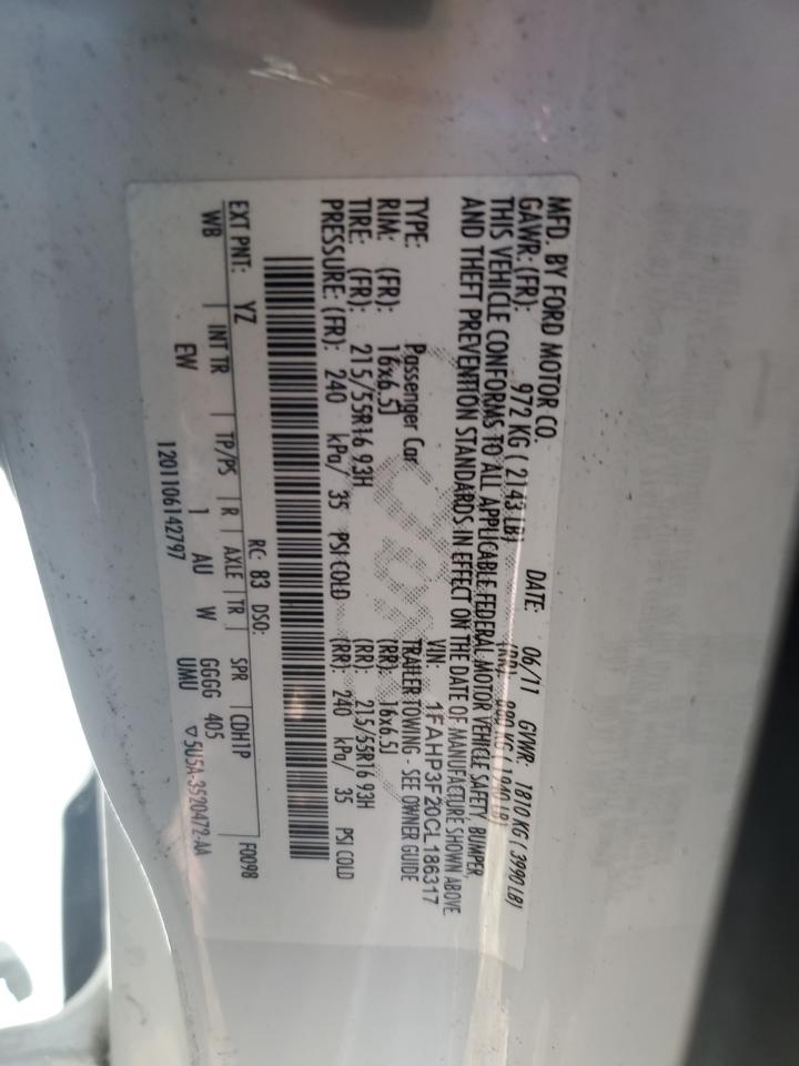 2012 Ford Focus Se VIN: 1FAHP3F20CL186317 Lot: 81597365