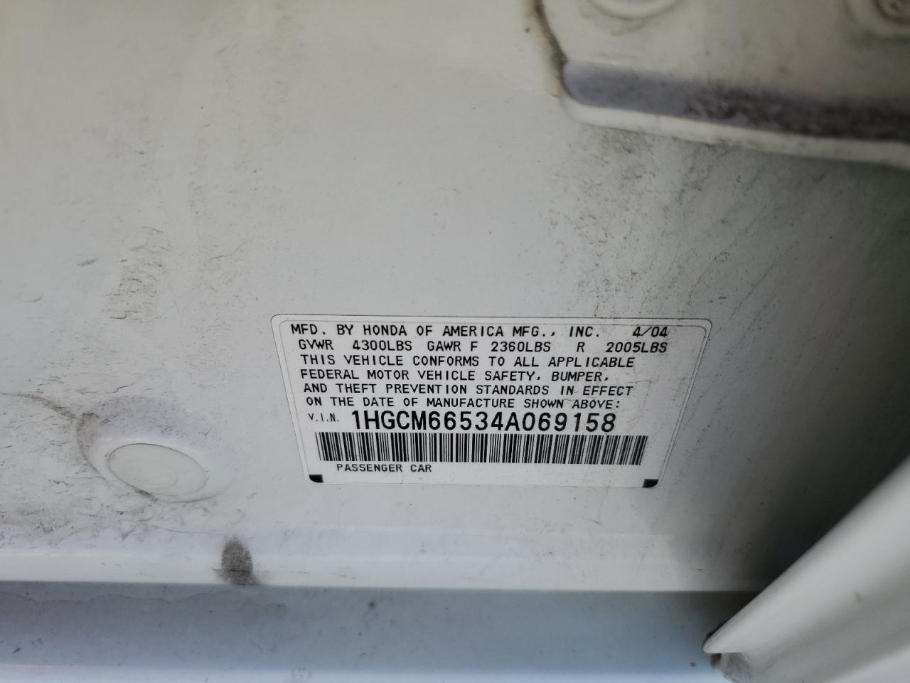 2004 Honda Accord Ex VIN: 1HGCM66534A069158 Lot: 81774725