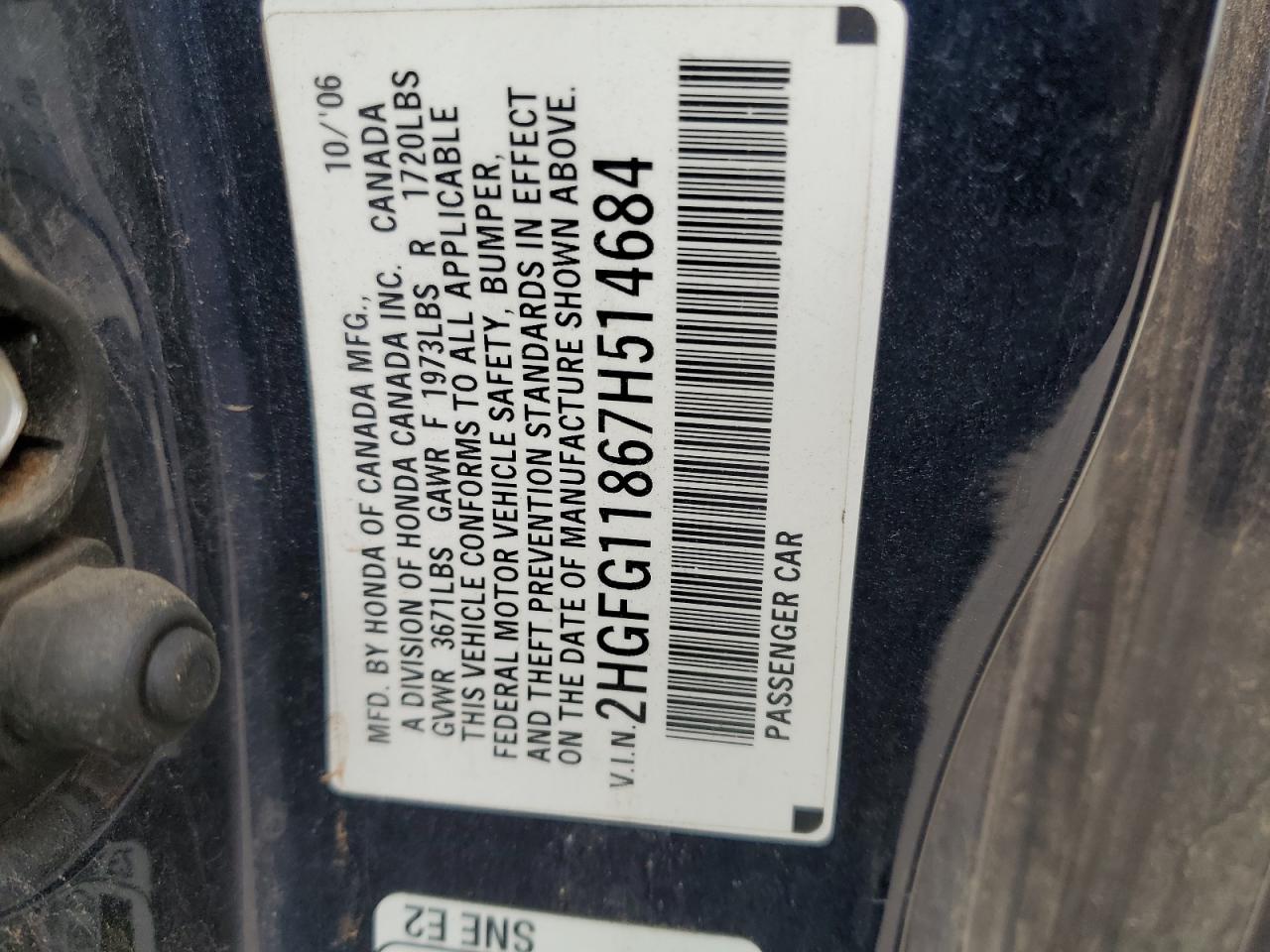 2007 Honda Civic Ex VIN: 2HGFG11867H514684 Lot: 83827155