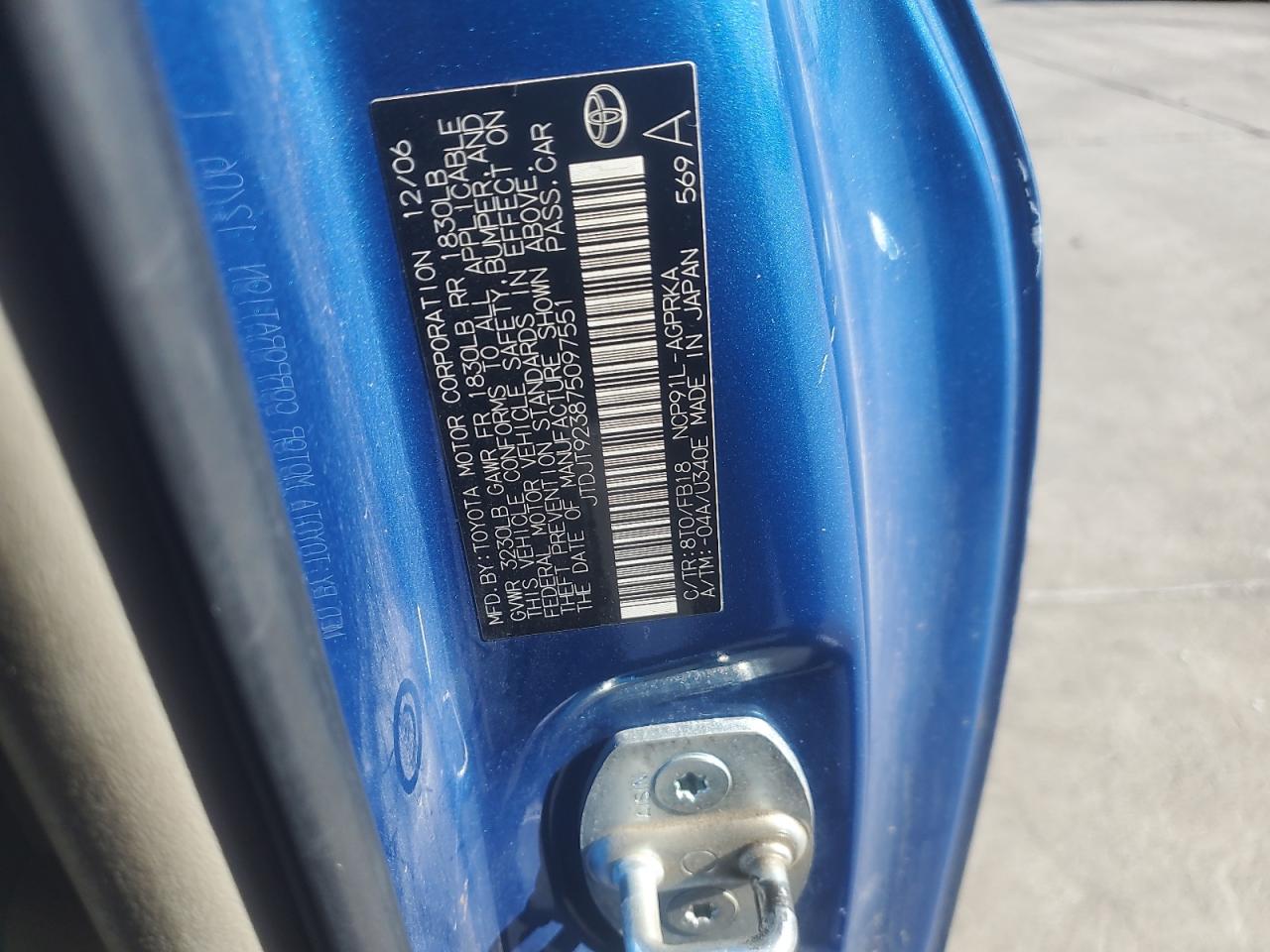 2007 Toyota Yaris VIN: JTDJT923875097551 Lot: 84011465