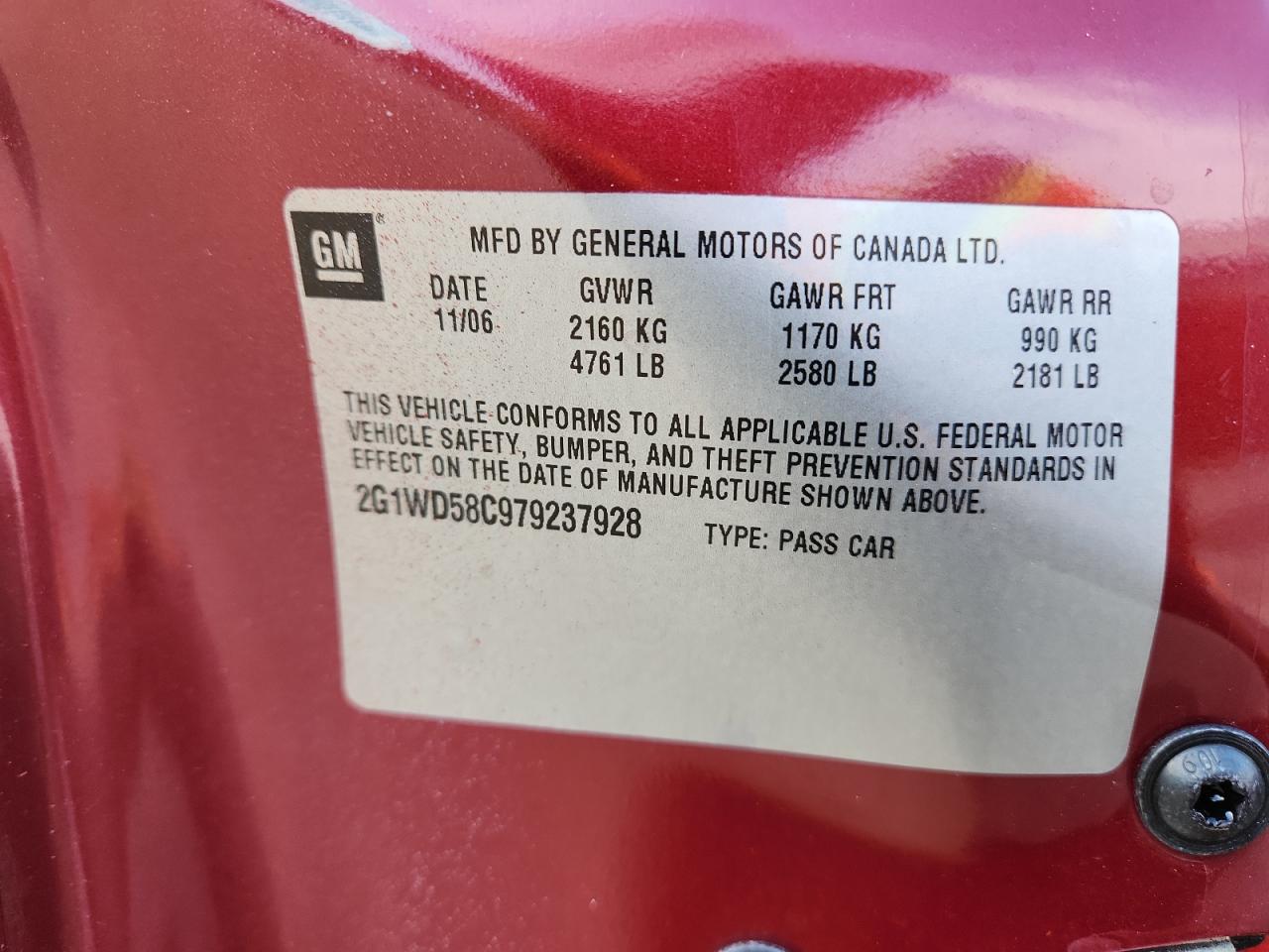 2007 Chevrolet Impala Super Sport VIN: 2G1WD58C979237928 Lot: 84377895