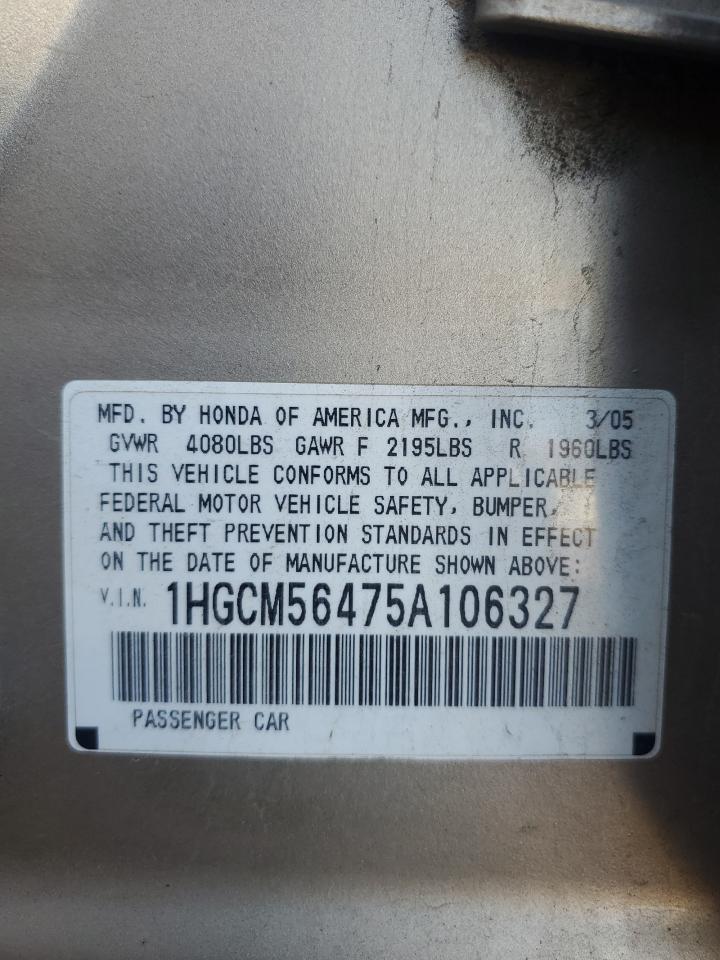 2005 Honda Accord Lx VIN: 1HGCM56475A106327 Lot: 80926825