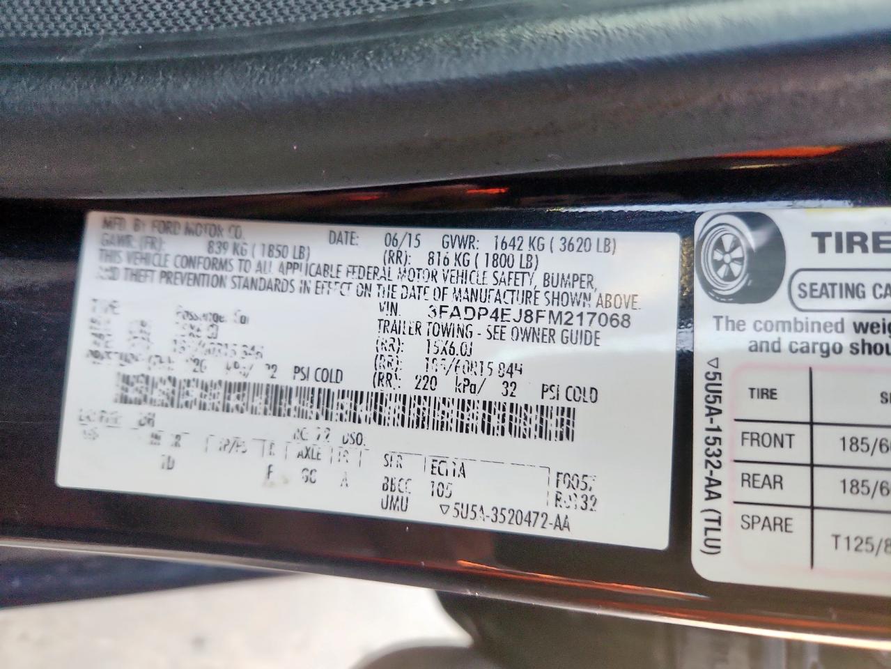 2015 Ford Fiesta Se VIN: 3FADP4EJ8FM217068 Lot: 84403105