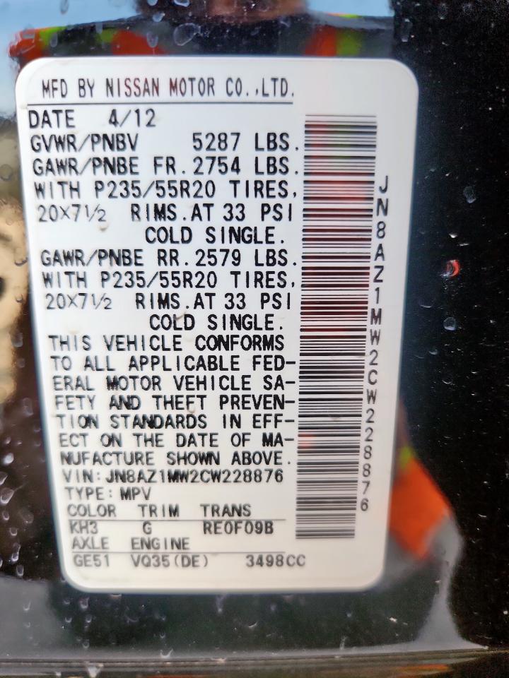 2012 Nissan Murano S VIN: JN8AZ1MW2CW228876 Lot: 71439555