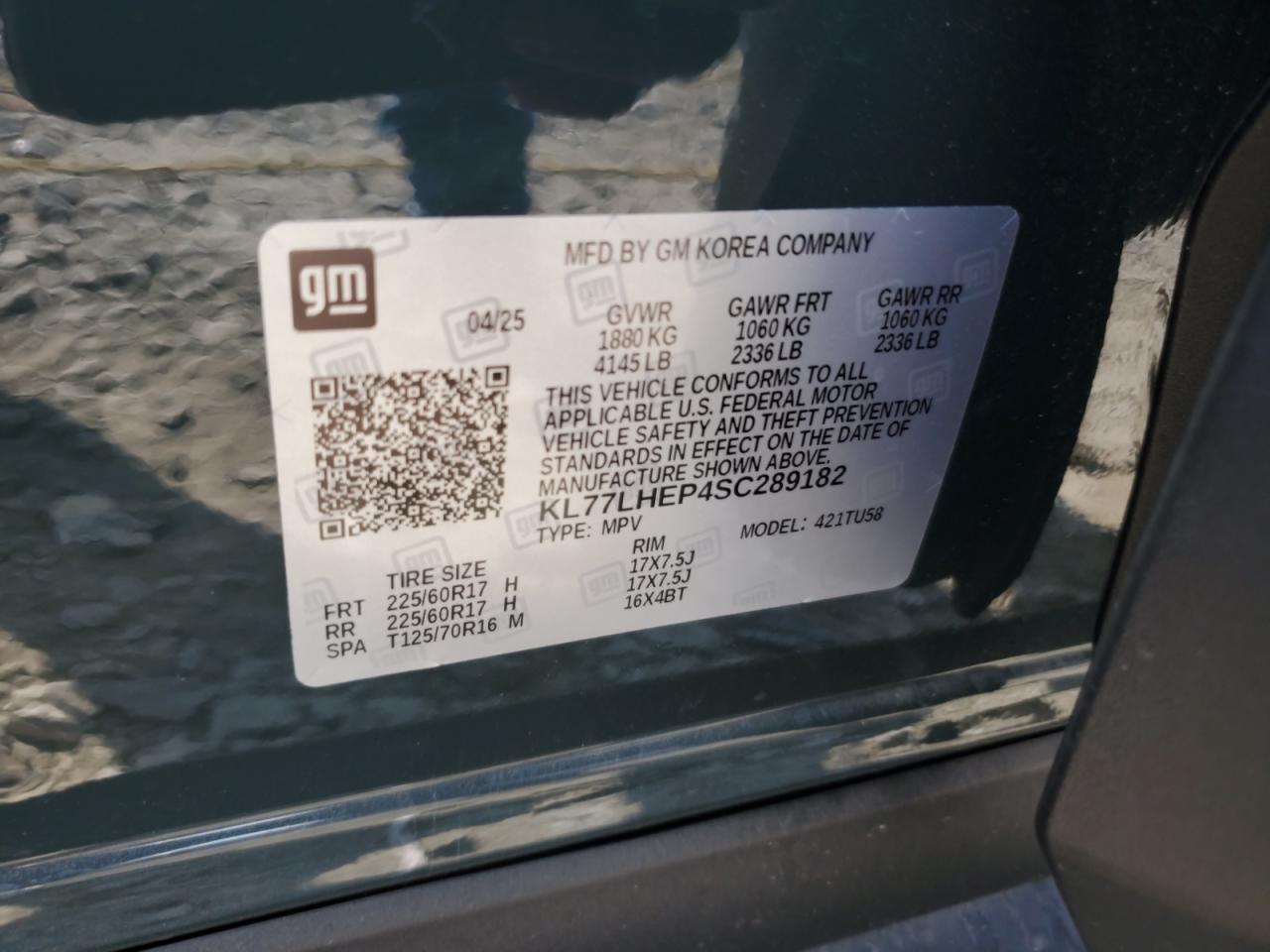 2025 Chevrolet Trax 1Lt VIN: KL77LHEP4SC289182 Lot: 81314875