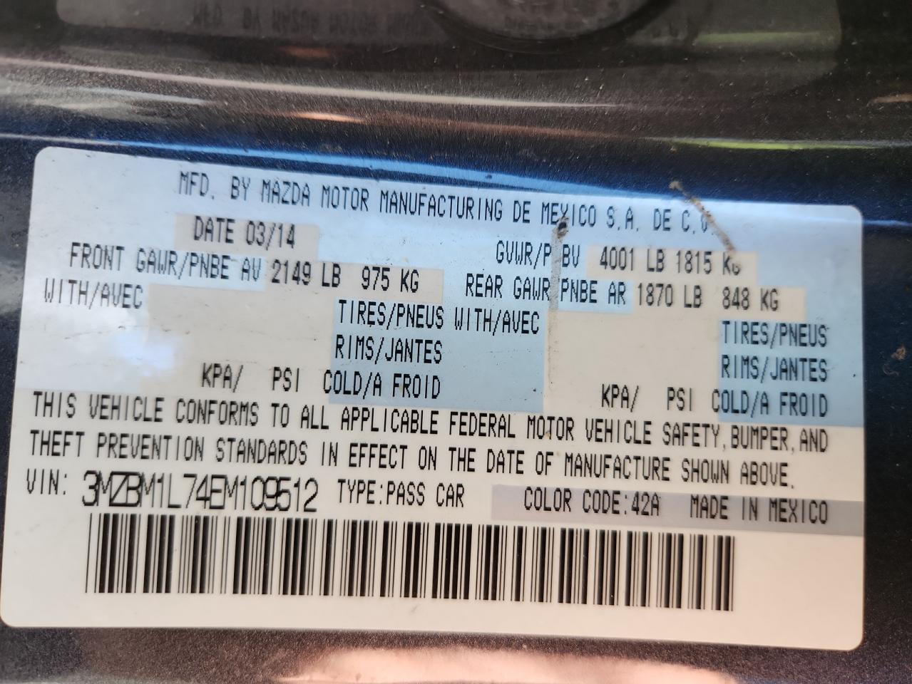 2014 Mazda 3 Touring VIN: 3MZBM1L74EM109512 Lot: 83971675