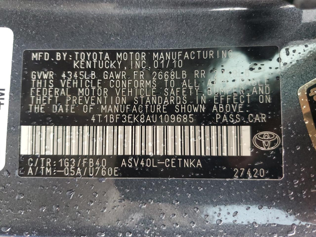 2010 Toyota Camry Base VIN: 4T1BF3EK8AU109685 Lot: 81046405