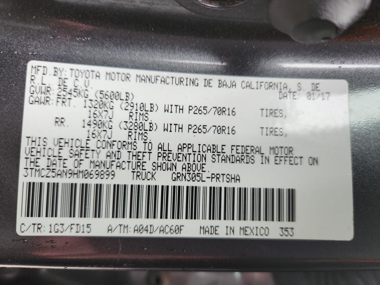 2017 Toyota Tacoma Double Cab VIN: 3TMCZ5AN9HM069899 Lot: 82141665