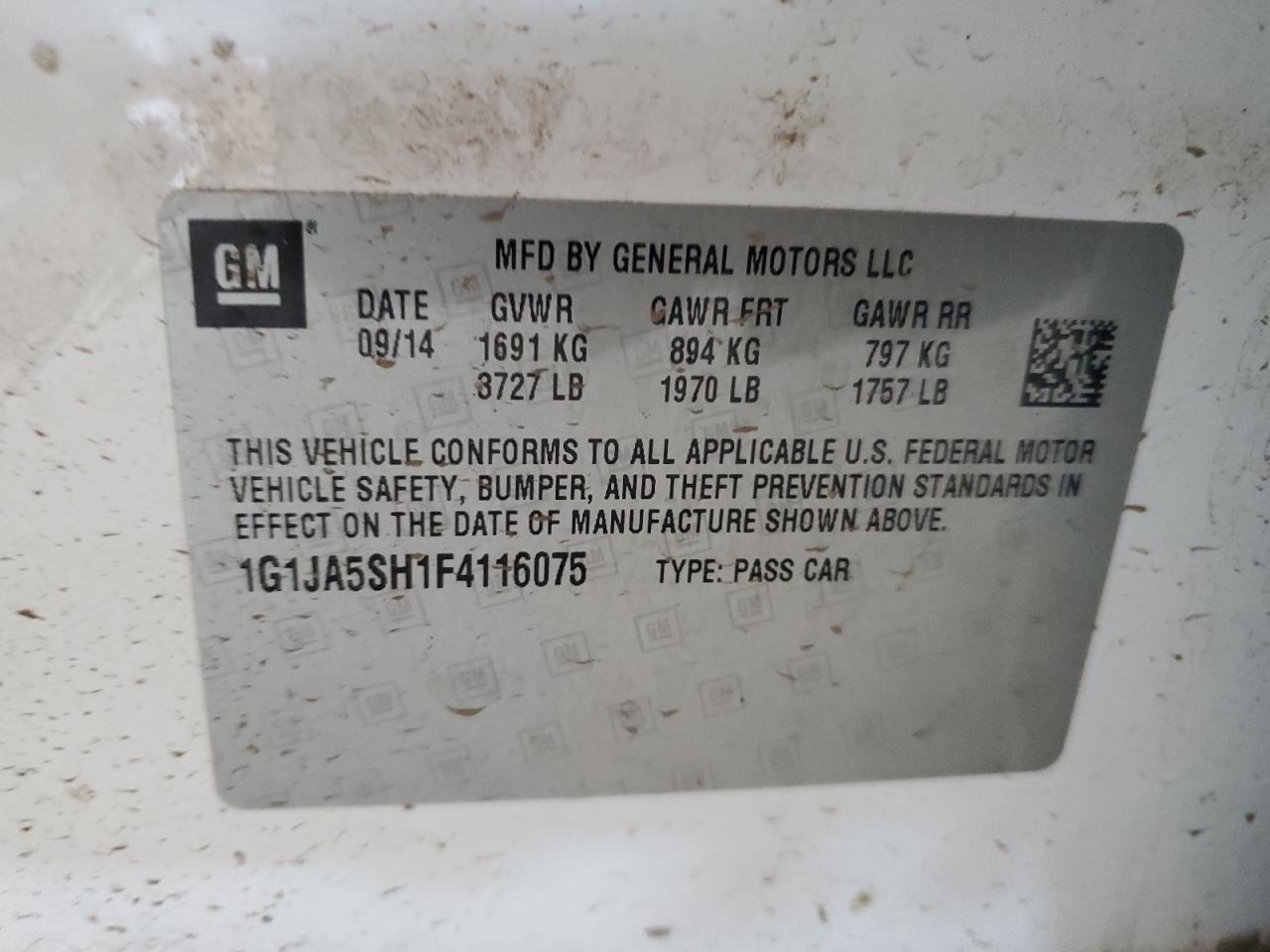 2015 Chevrolet Sonic Ls VIN: 1G1JA5SH1F4116075 Lot: 84432505