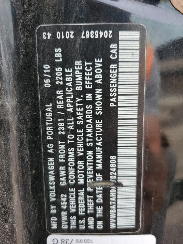 2010 Volkswagen Eos Turbo VIN: WVWBA7AH9AV024806 Lot: 80199745