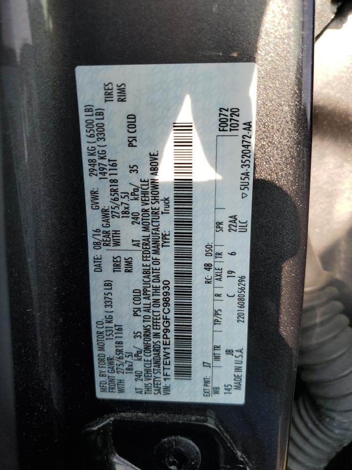 2016 Ford F150 Supercrew VIN: 1FTEW1EP9GFC98930 Lot: 71859415