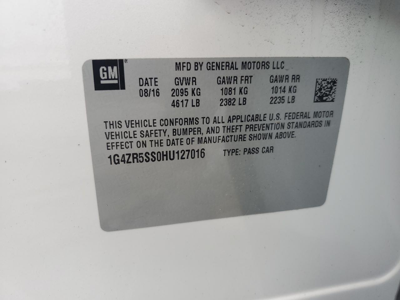 2017 Buick Lacrosse Premium VIN: 1G4ZR5SS0HU127016 Lot: 72036755