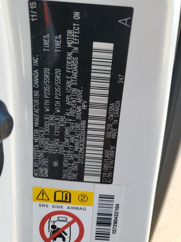 2016 Lexus Rx 350 VIN: 2T2ZZMCA3GC004886 Lot: 80565705