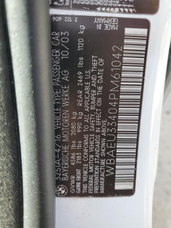 2004 BMW 325 Xi VIN: WBAEU33404PM61042 Lot: 80633285