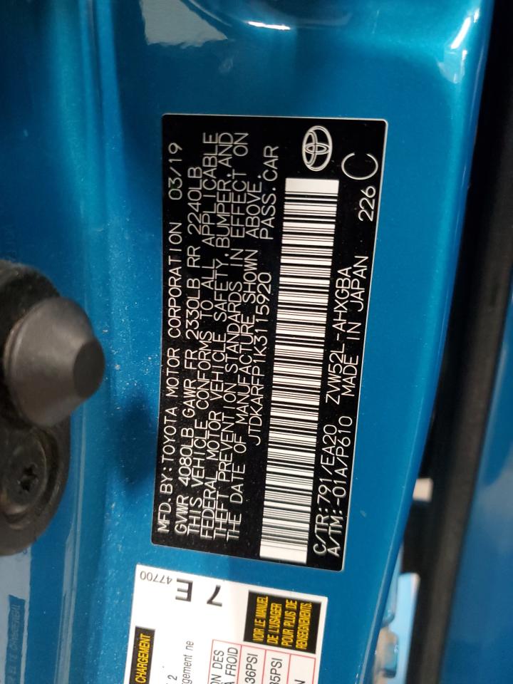 2019 Toyota Prius Prime VIN: JTDKARFP1K3115920 Lot: 81516795