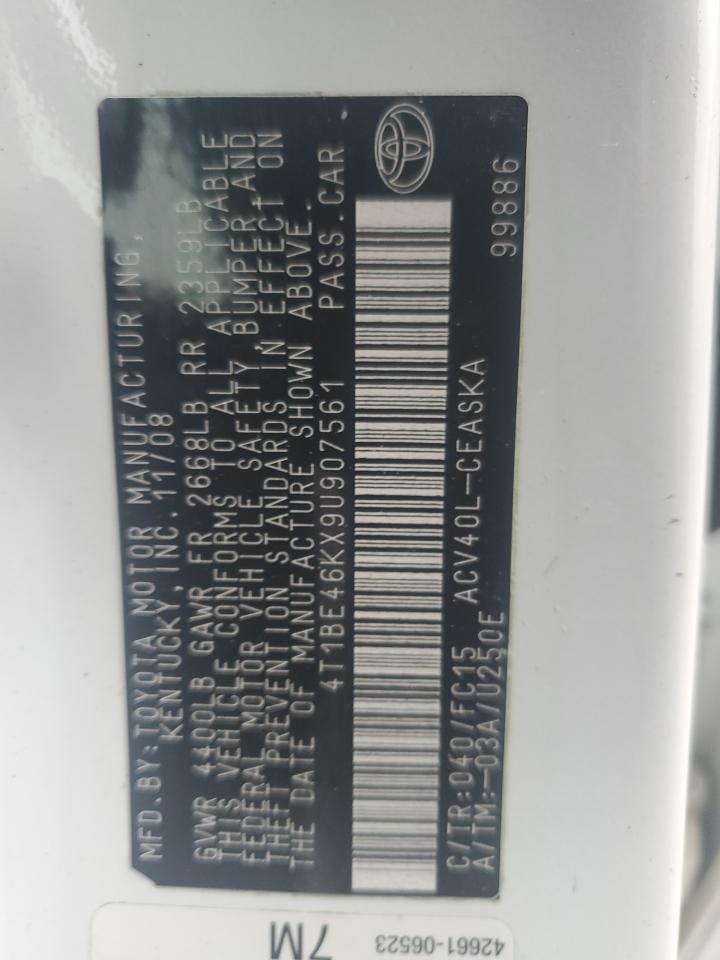 2009 Toyota Camry Base VIN: 4T1BE46KX9U907561 Lot: 84226365