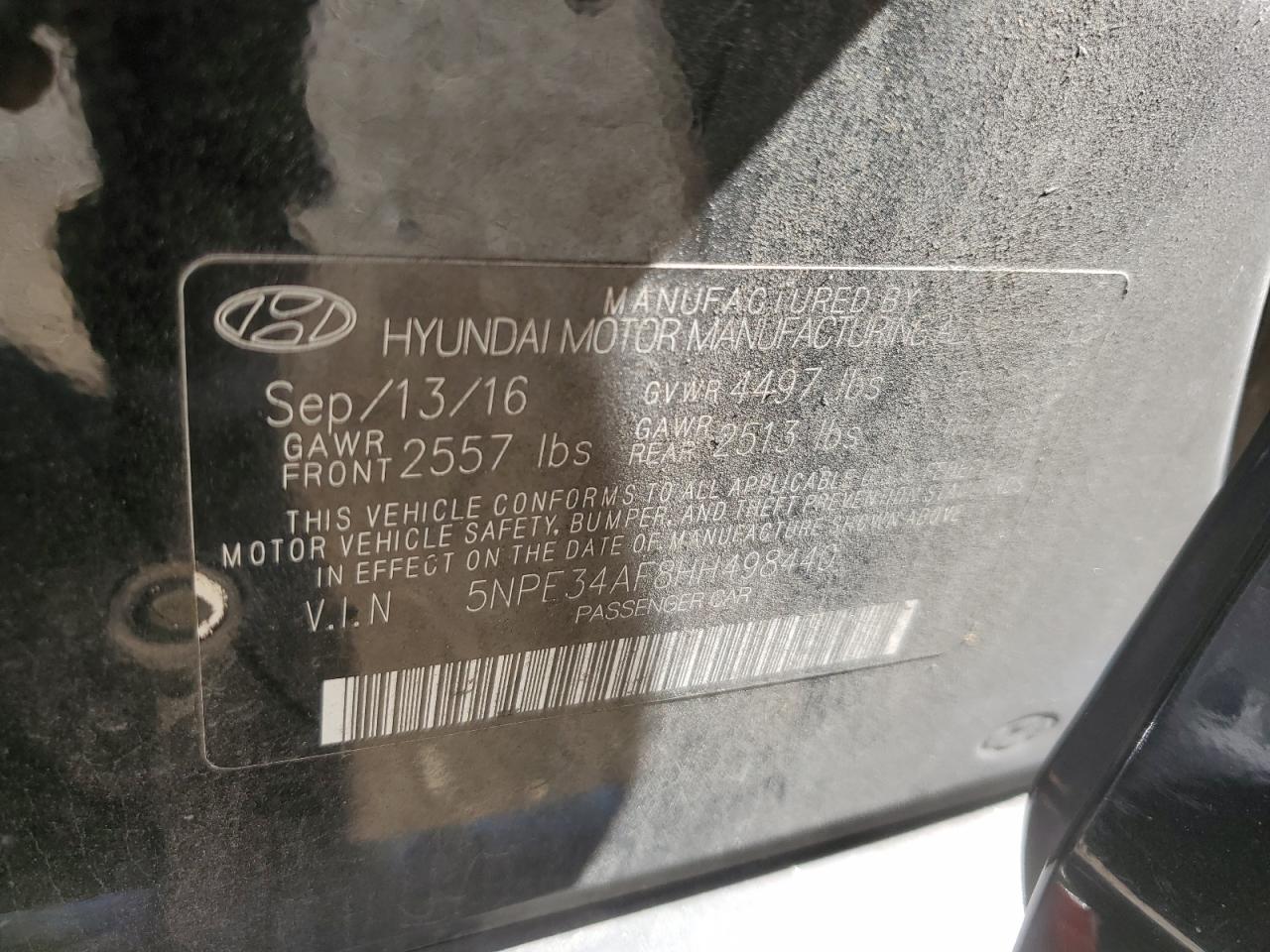 2017 Hyundai Sonata Sport VIN: 5NPE34AF8HH498440 Lot: 80005215