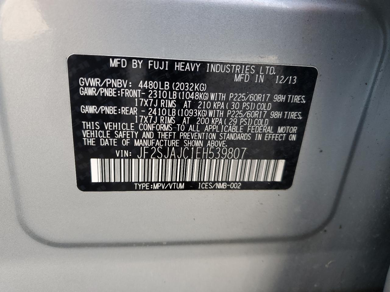 2014 Subaru Forester 2.5I Limited VIN: JF2SJAJC1EH539807 Lot: 81683385