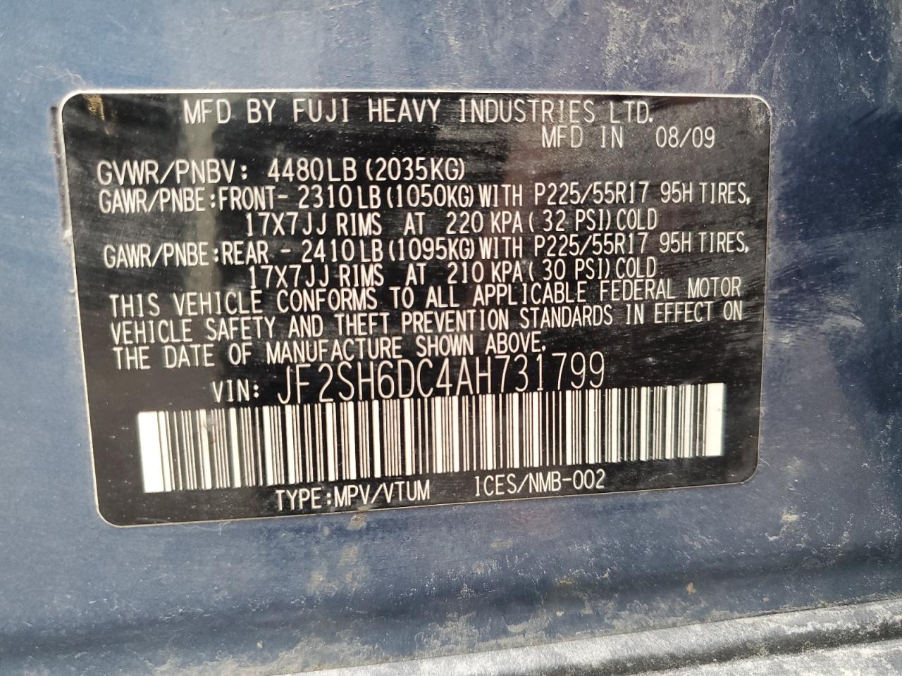 2010 Subaru Forester 2.5X Limited VIN: JF2SH6DC4AH731799 Lot: 81558005