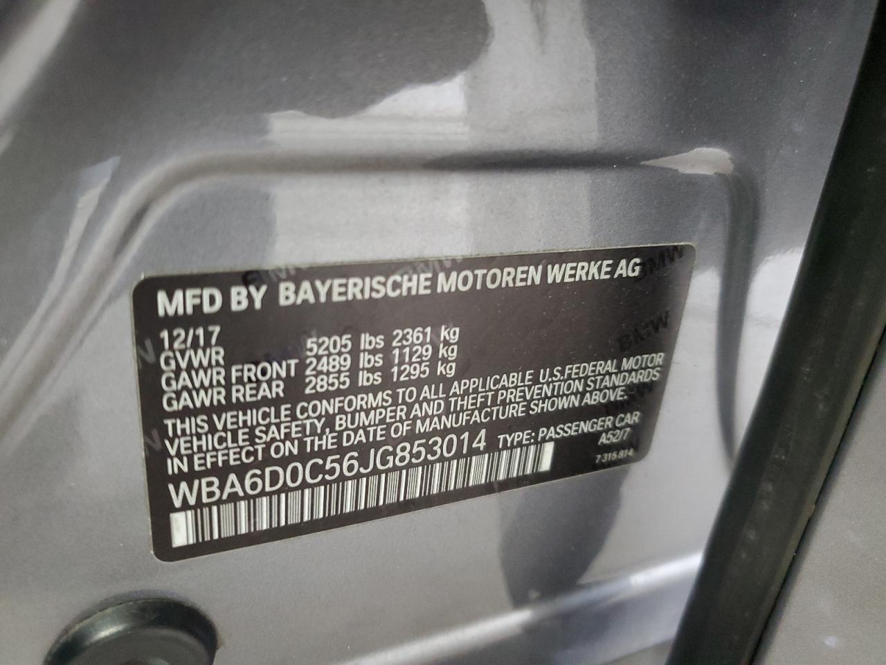 2018 BMW 640 I Gran Coupe VIN: WBA6D0C56JG853014 Lot: 81245655