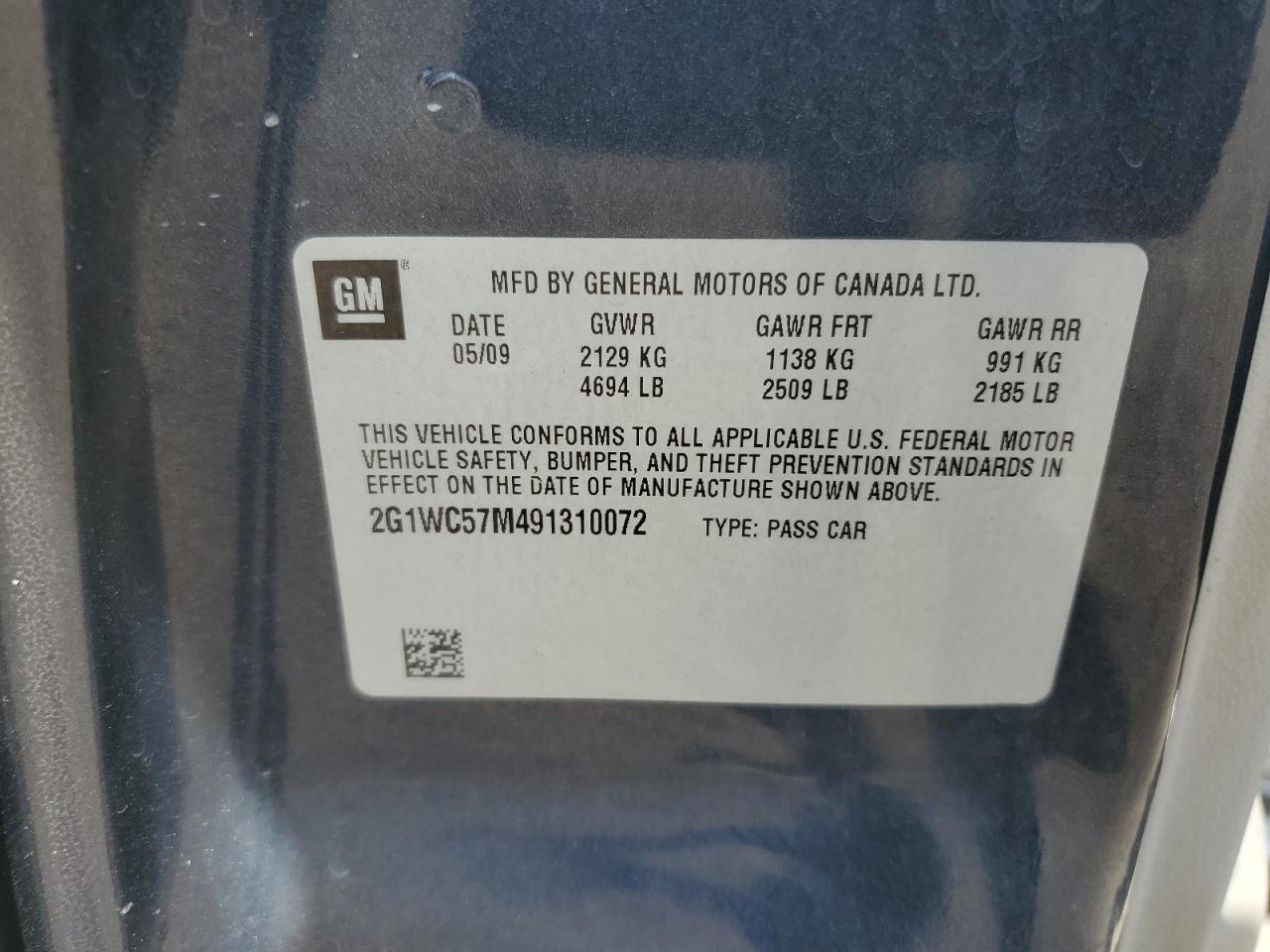 2009 Chevrolet Impala 2Lt VIN: 2G1WC57M491310072 Lot: 71210985