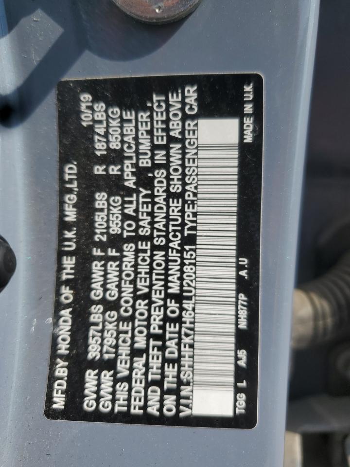 2020 Honda Civic Ex VIN: SHHFK7H64LU208151 Lot: 80665695