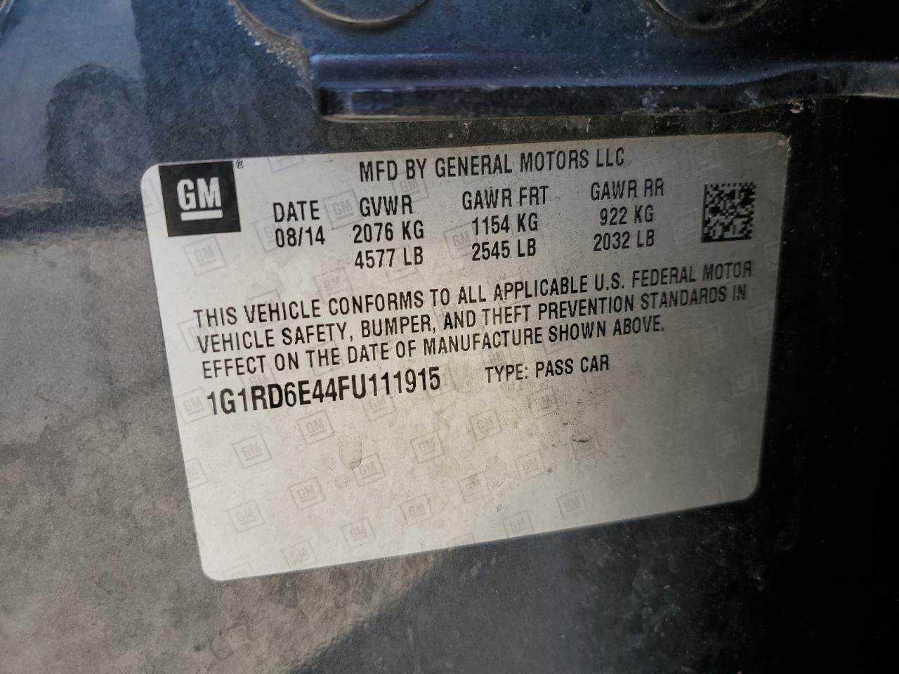 2015 Chevrolet Volt VIN: 1G1RD6E44FU111915 Lot: 81516245