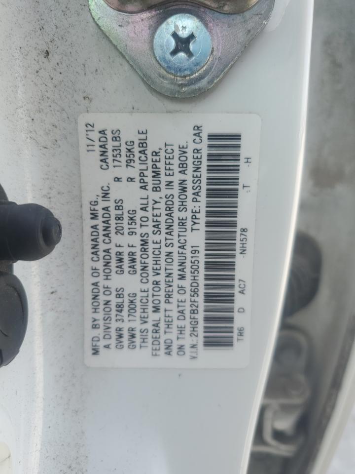 2013 Honda Civic Lx VIN: 2HGFB2F56DH505191 Lot: 84836865