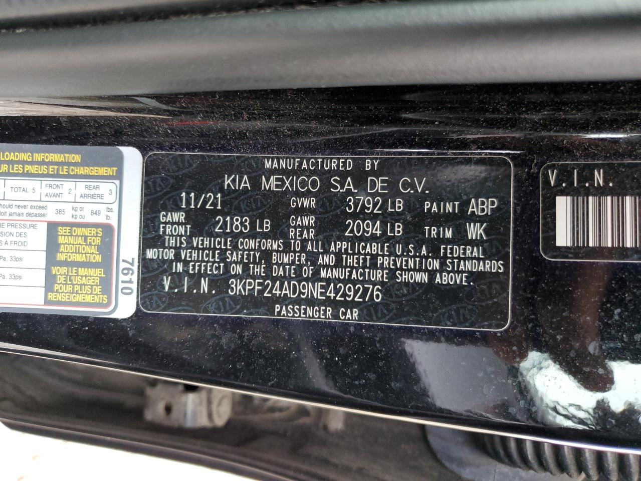 2022 Kia Forte Fe VIN: 3KPF24AD9NE429276 Lot: 84425975