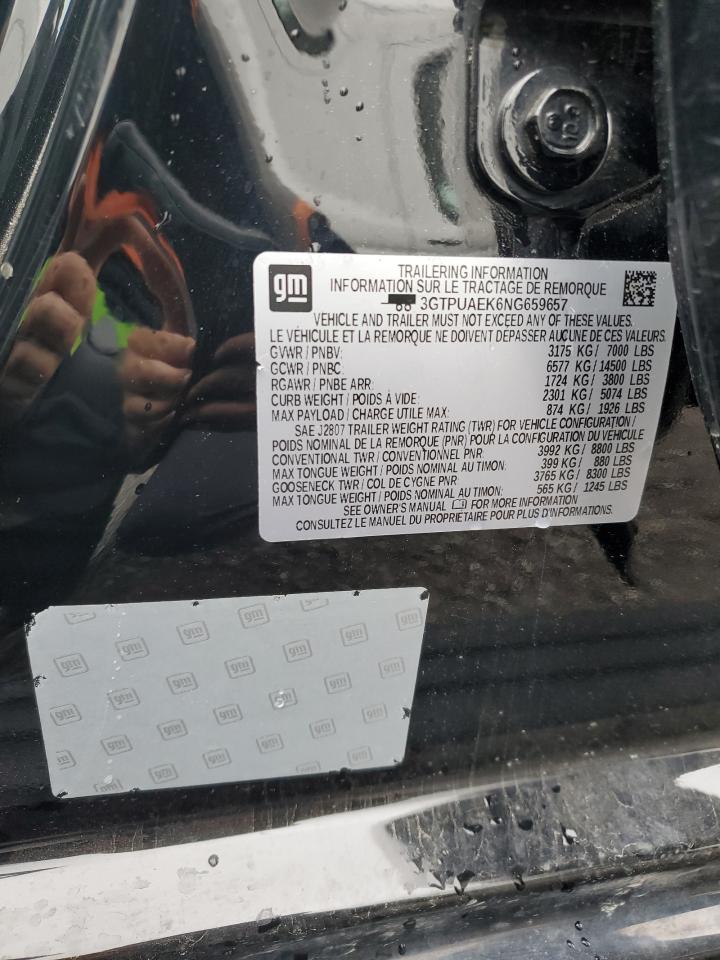 2022 GMC Sierra K1500 VIN: 3GTPUAEK6NG659657 Lot: 81458875