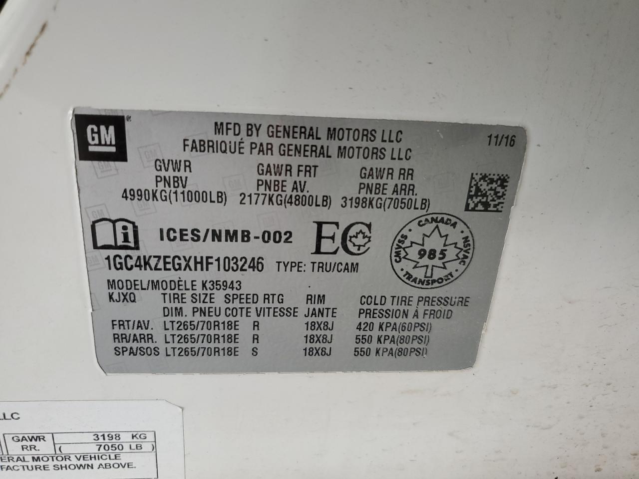 2017 Chevrolet Silverado K3500 Lt VIN: 1GC4KZEGXHF103246 Lot: 80487365