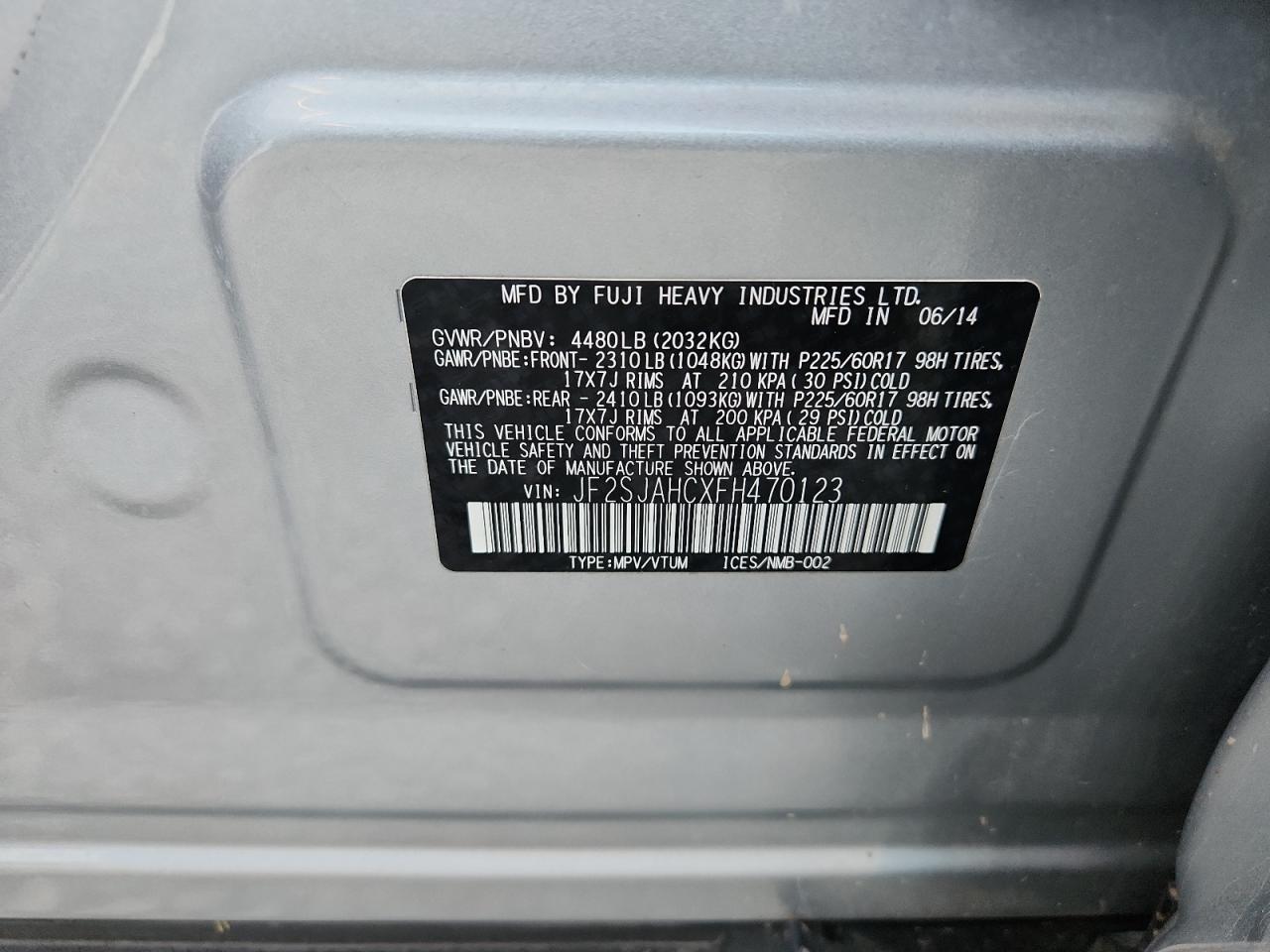 2015 Subaru Forester 2.5I Limited VIN: JF2SJAHCXFH470123 Lot: 84049375