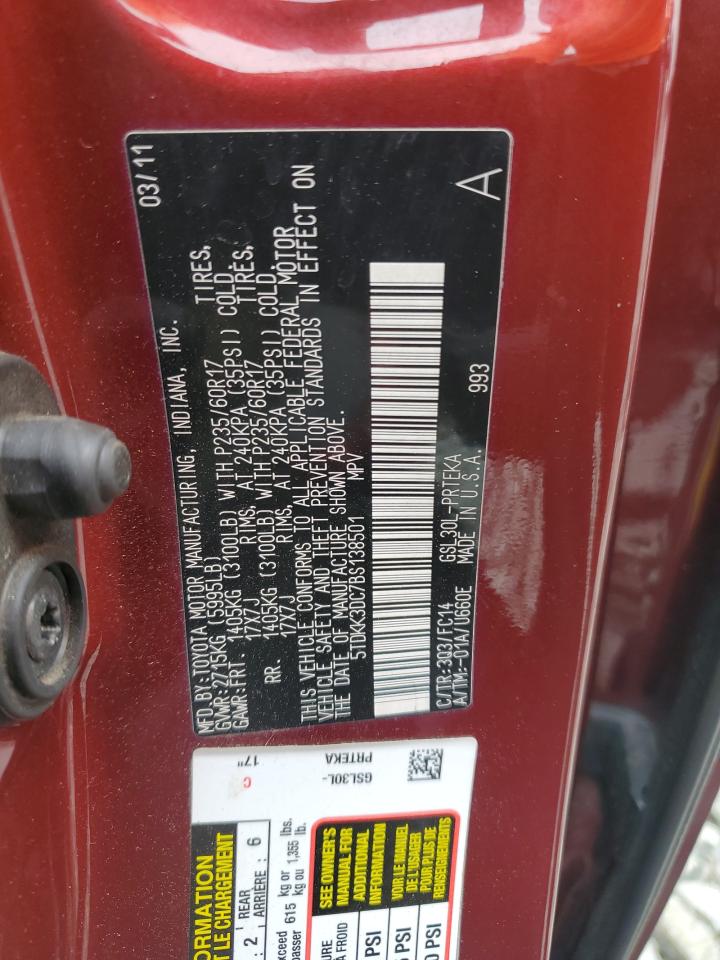 2011 Toyota Sienna Le VIN: 5TDKK3DC7BS138501 Lot: 81952455