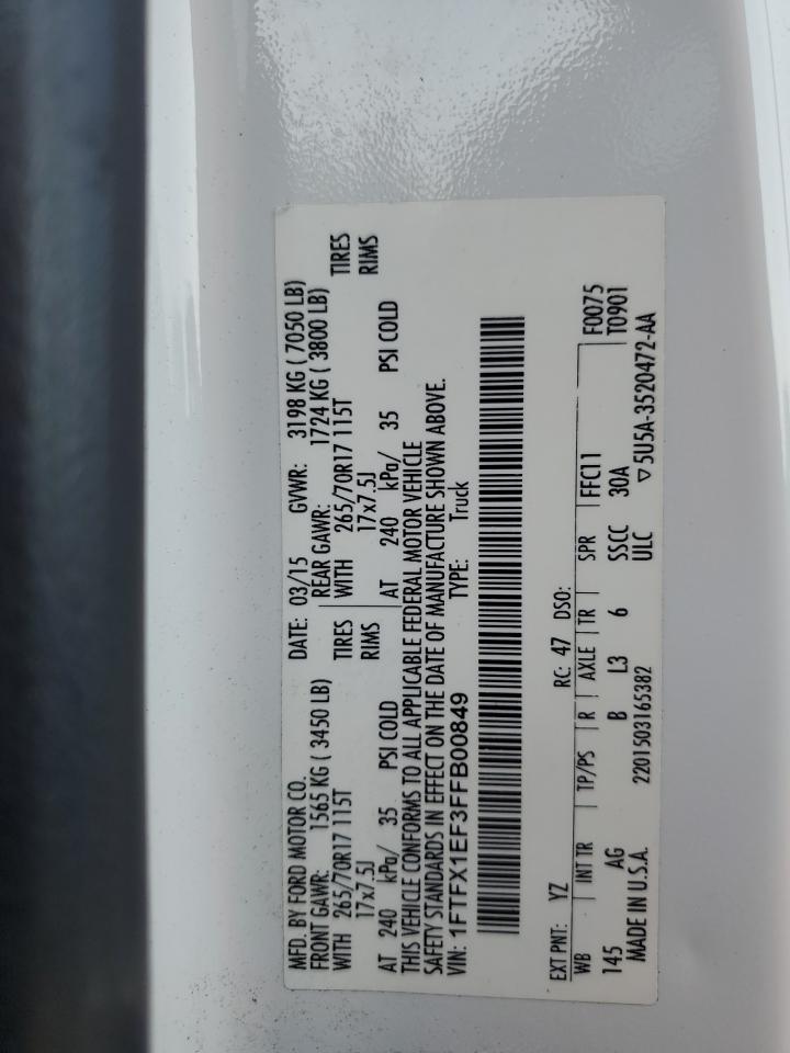 2015 Ford F150 Super Cab VIN: 1FTFX1EF3FFB00849 Lot: 80188865