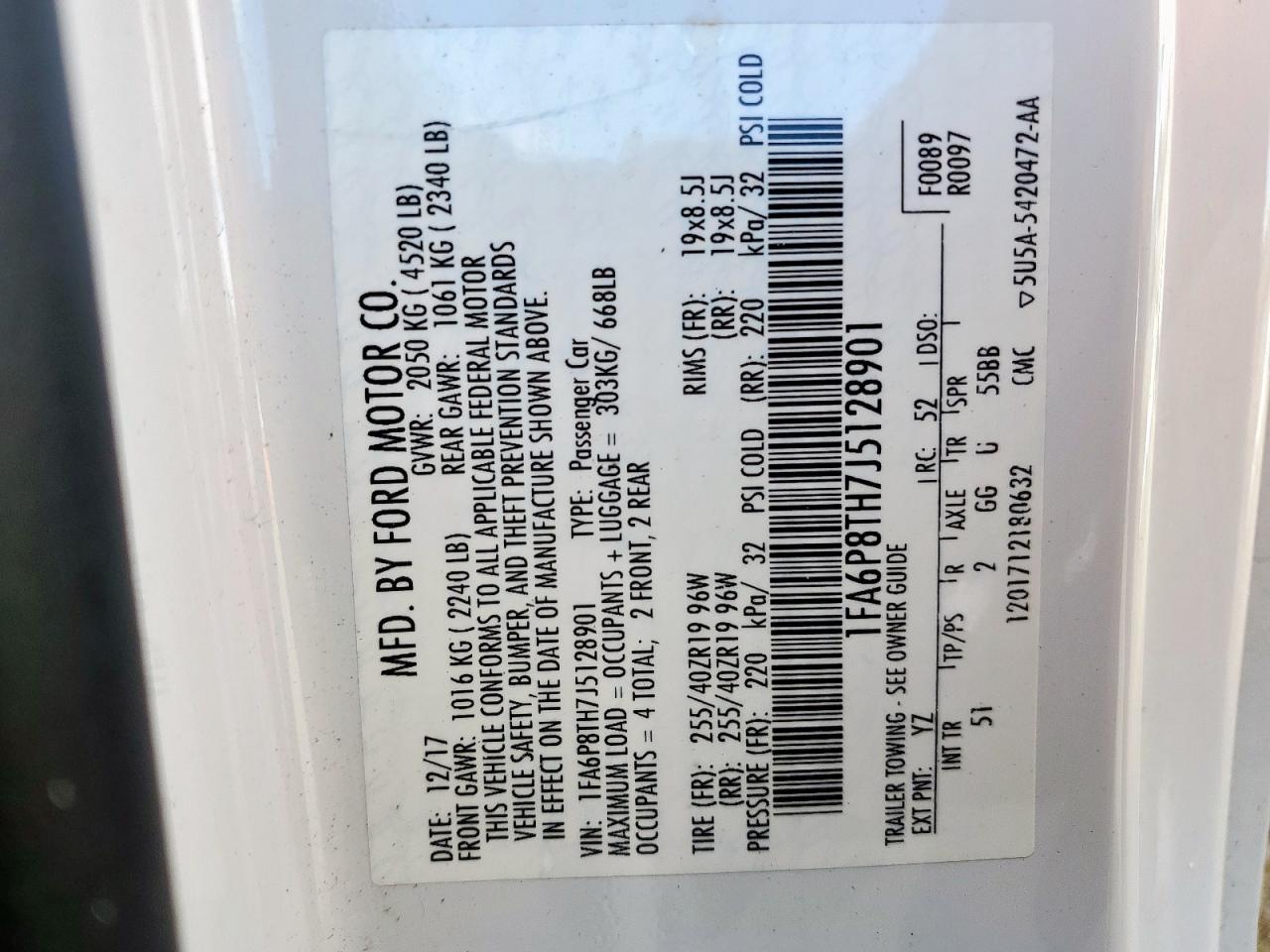 2018 Ford Mustang VIN: 1FA6P8TH7J5128901 Lot: 81086665