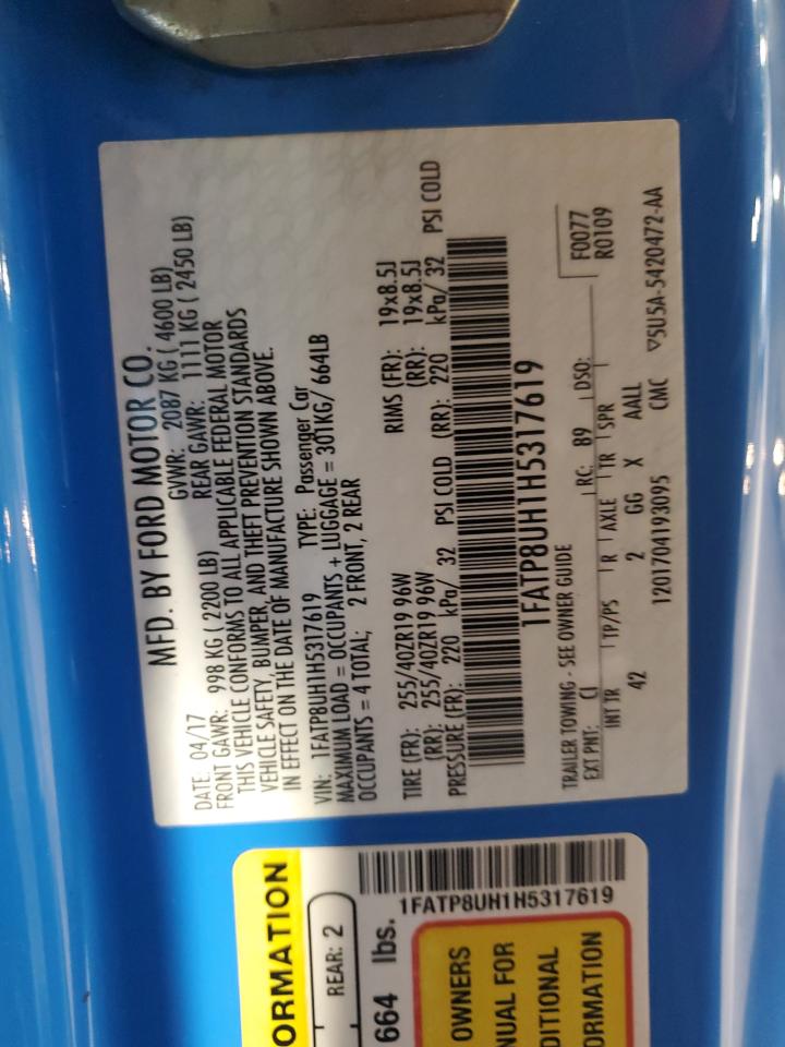 2017 Ford Mustang VIN: 1FATP8UH1H5317619 Lot: 84442105