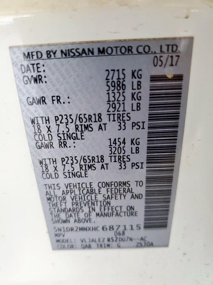 2017 Nissan Pathfinder S VIN: 5N1DR2MNXHC687115 Lot: 80856305