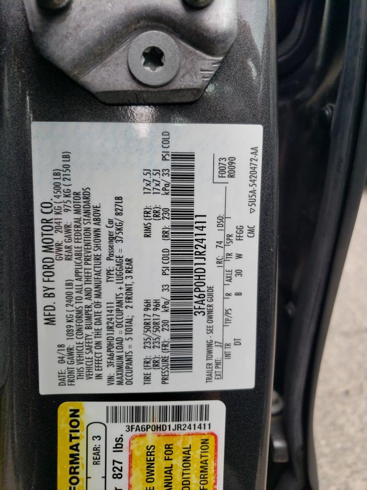 2018 Ford Fusion Se VIN: 3FA6P0HD1JR241411 Lot: 71508495