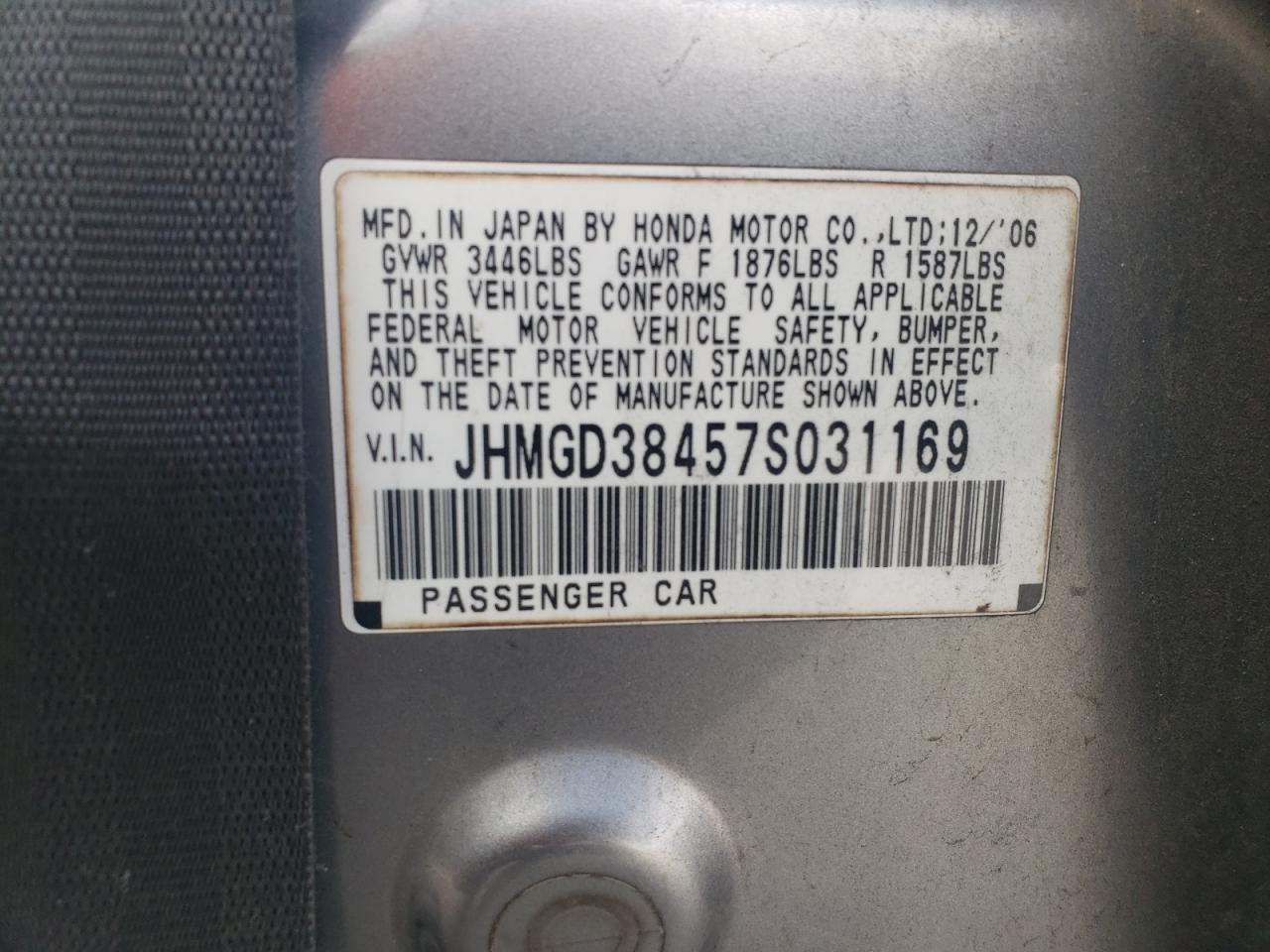 2007 Honda Fit VIN: JHMGD38457S031169 Lot: 71530305