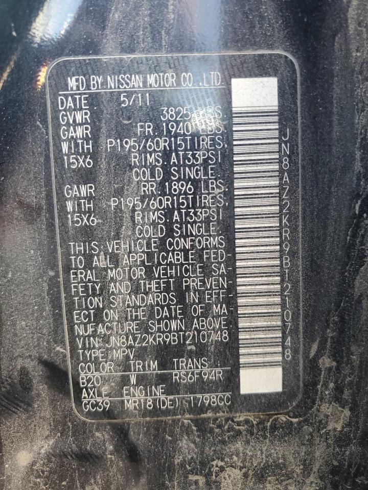 2011 Nissan Cube Base VIN: JN8AZ2KR9BT210748 Lot: 81142165