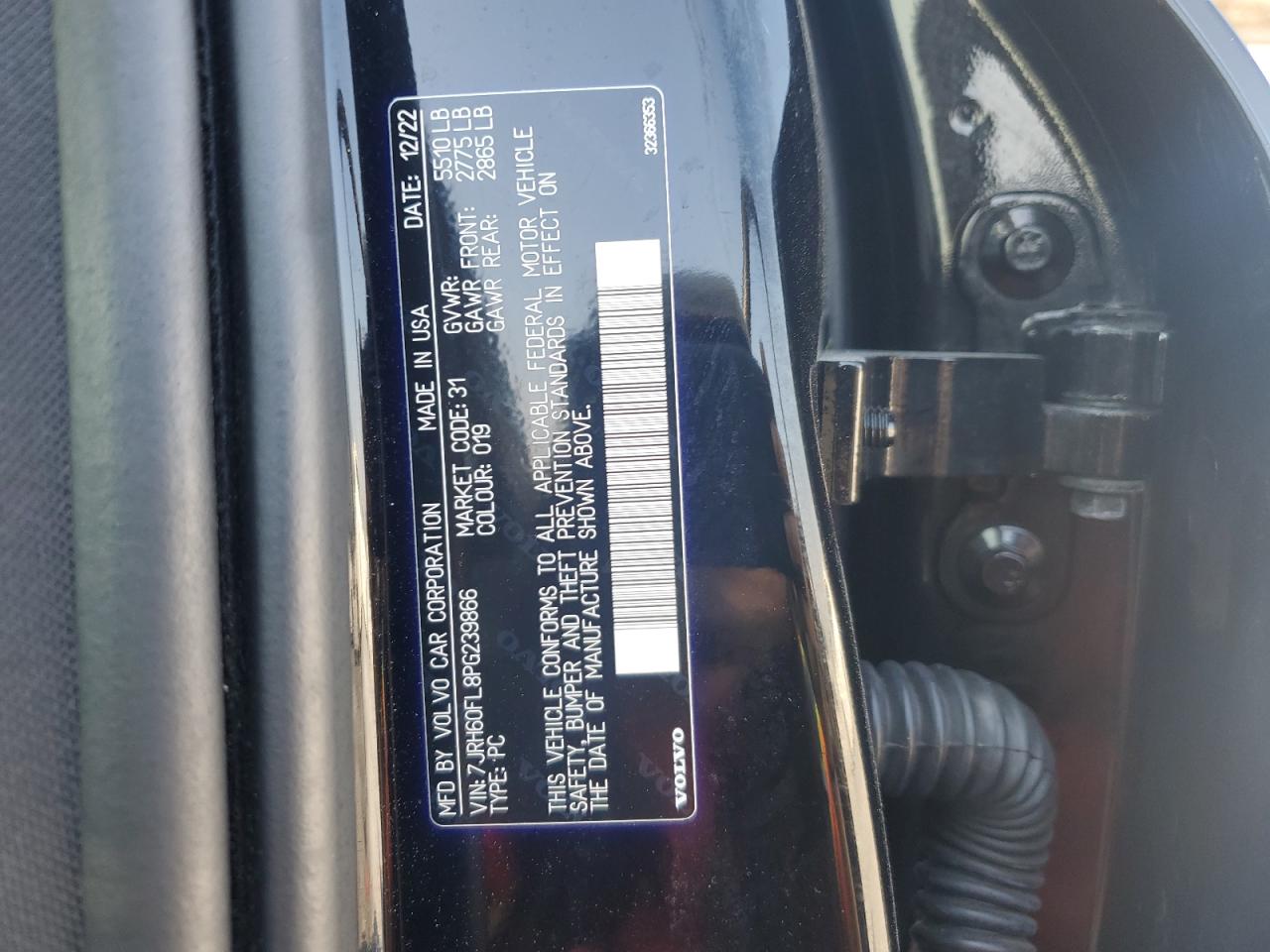 2023 Volvo S60 Plus VIN: 7JRH60FL8PG239866 Lot: 71004285