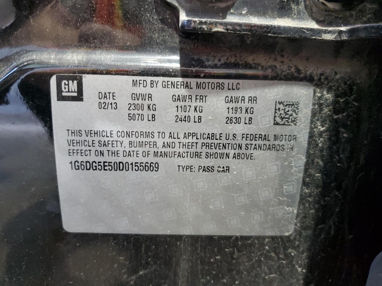 2013 Cadillac Cts Luxury Collection VIN: 1G6DG5E50D0155669 Lot: 71119165