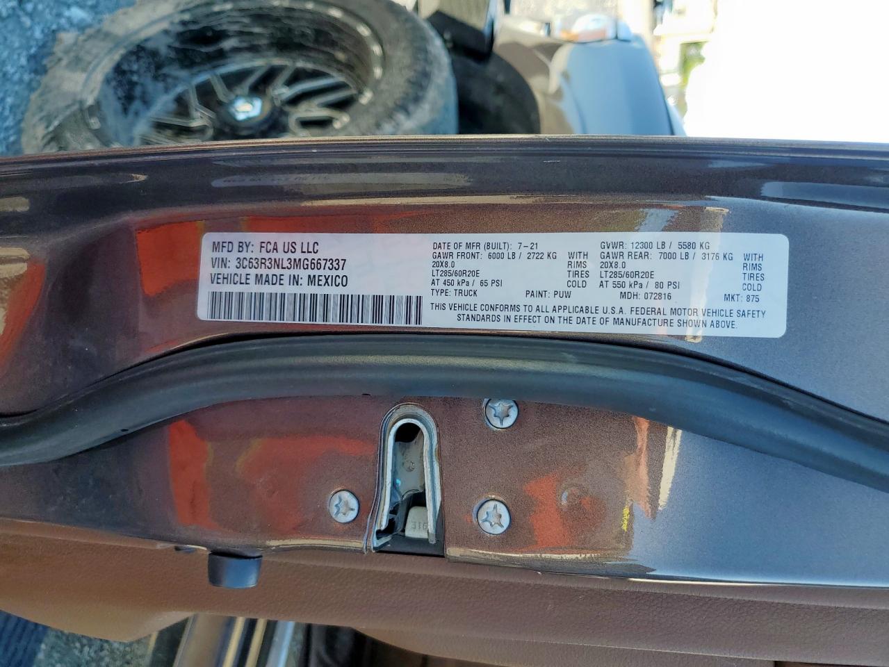 2021 Ram 3500 Longhorn VIN: 3C63R3NL3MG667337 Lot: 81257005