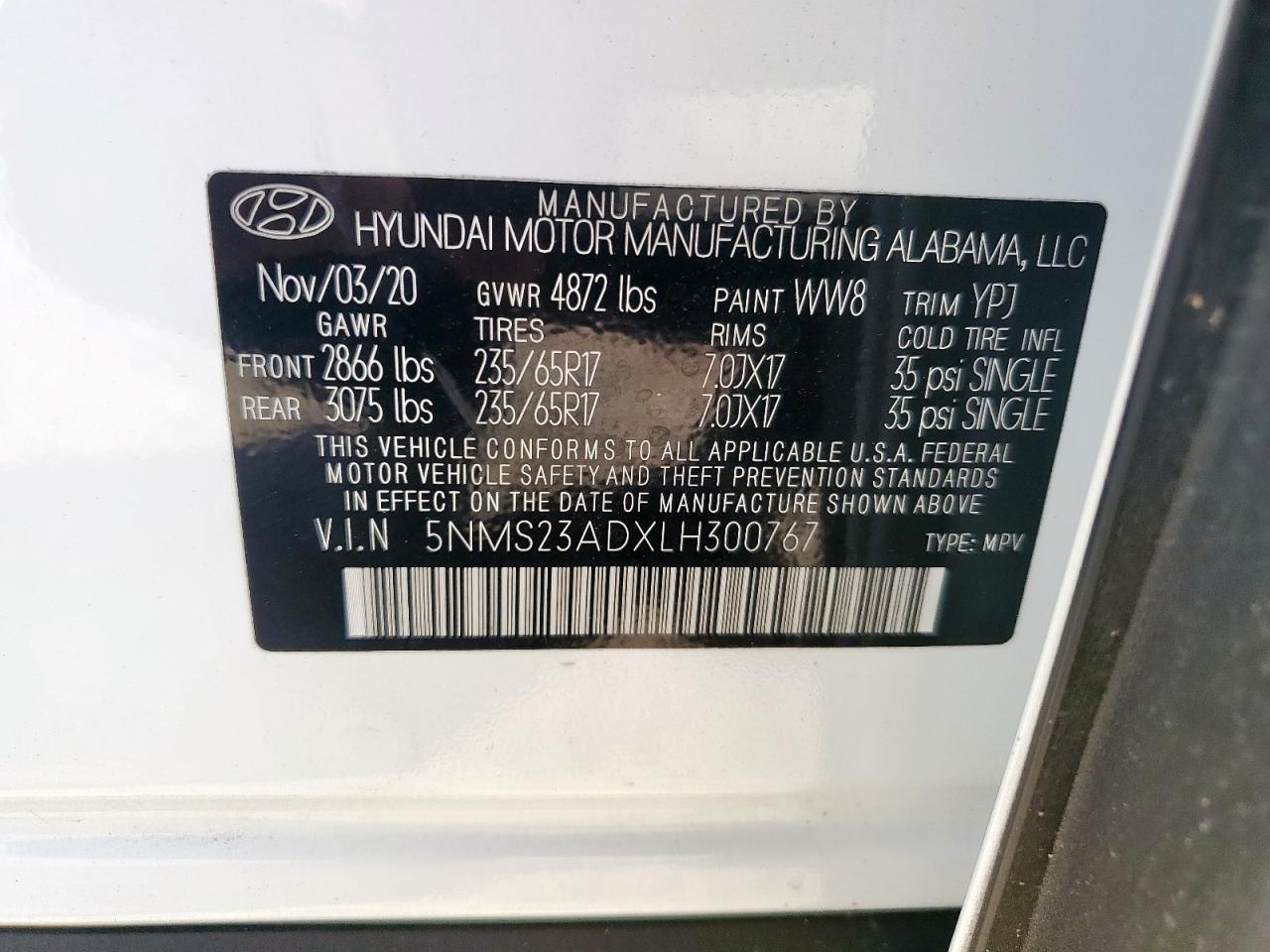 2020 Hyundai Santa Fe Se VIN: 5NMS23ADXLH300767 Lot: 84280765