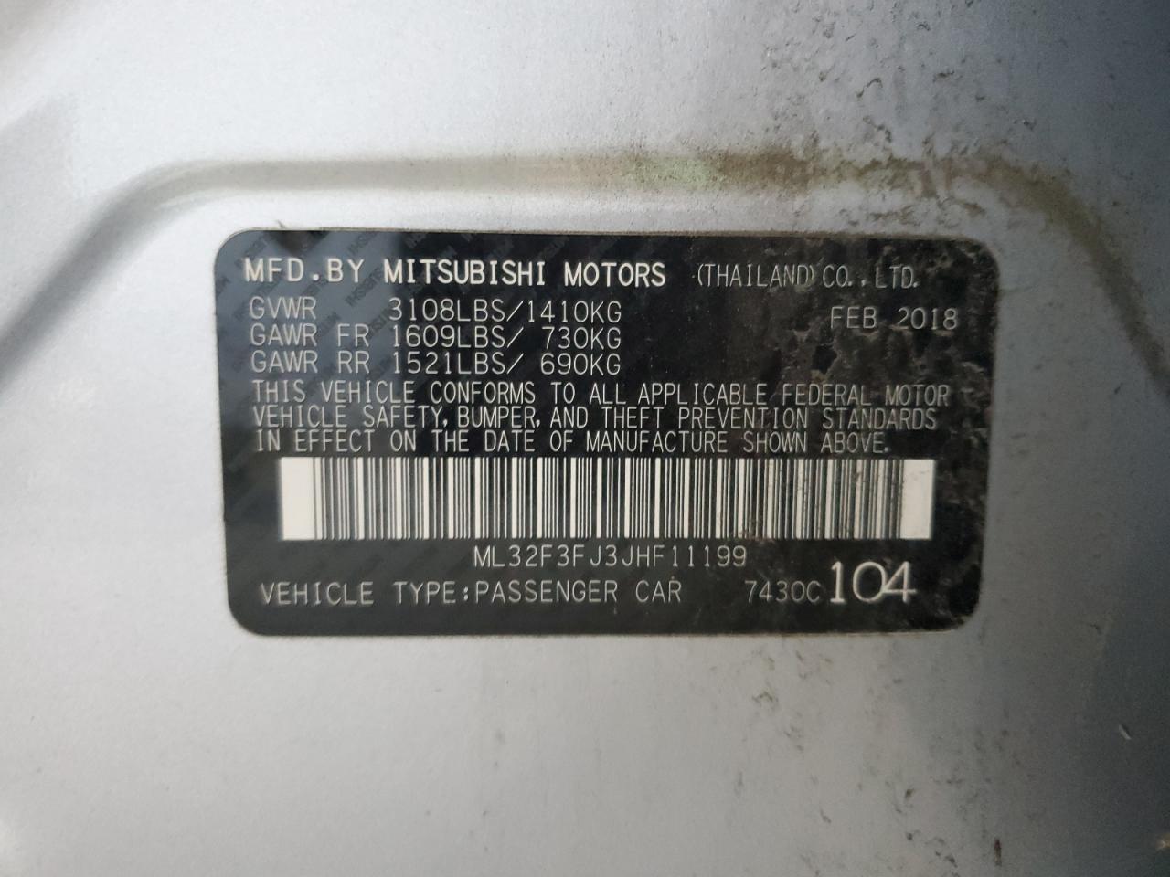 2018 Mitsubishi Mirage G4 Es VIN: ML32F3FJ3JHF11199 Lot: 84614115